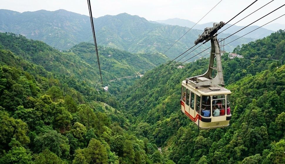a cable car ride at timber trail, parwanoo, offering panoramic views of the shivalik hills and the valley below.